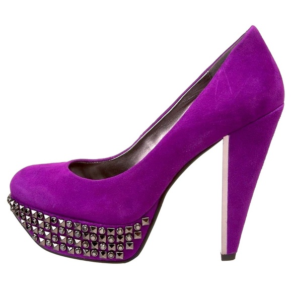 Sam Edelman York Heels Size 7 Purple Suede Studded Platform Pump Y2K Glam - Picture 1 of 16
